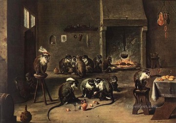  ropa Lienzo - Simios en la cocina David Teniers el Joven monos vestidos